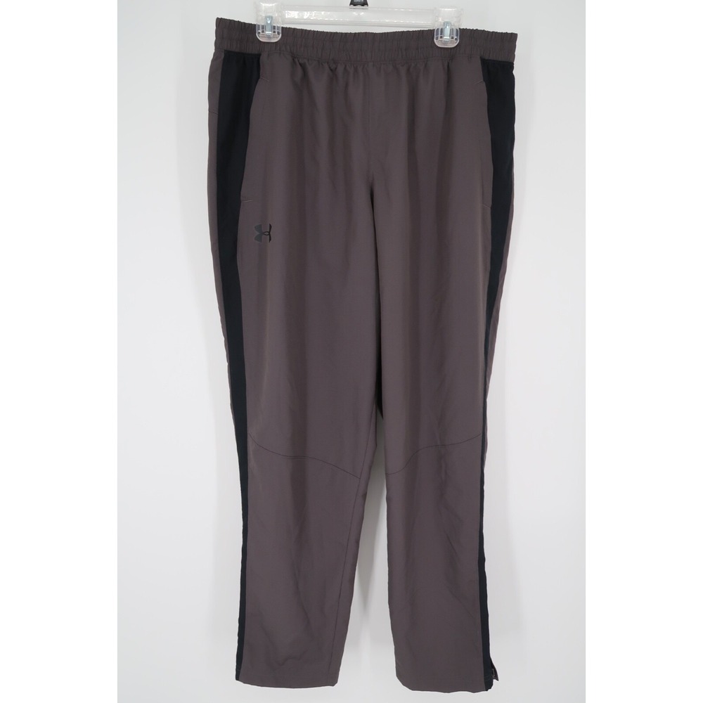 Under Armour Mens XL Gray Track Pants Outdoor Ankle‎ Zip Training Loose Heatgear